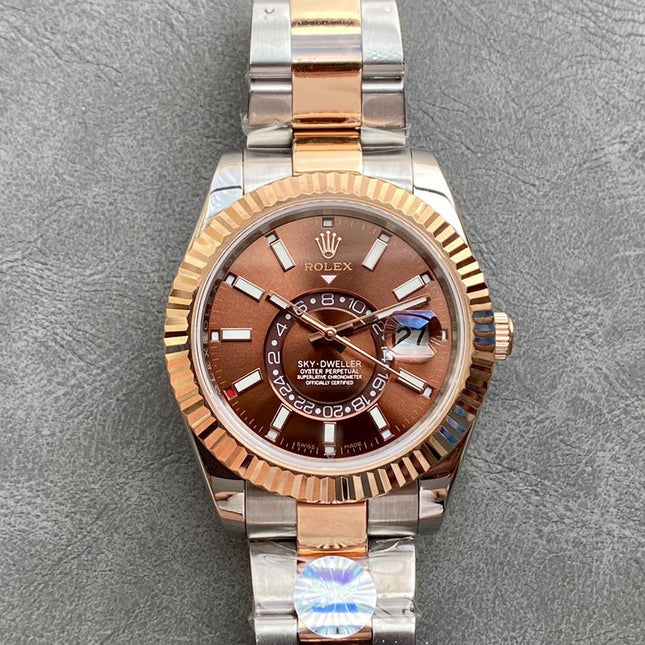 SKY-DWELLER TWO-TONE 42 ROSE GOLD BEZEL BROWN DIAL