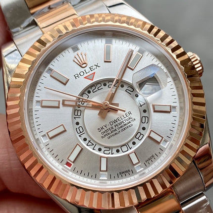 SKY-DWELLER TWO-TONE 42 ROSE GOLD BEZEL GREY DIAL