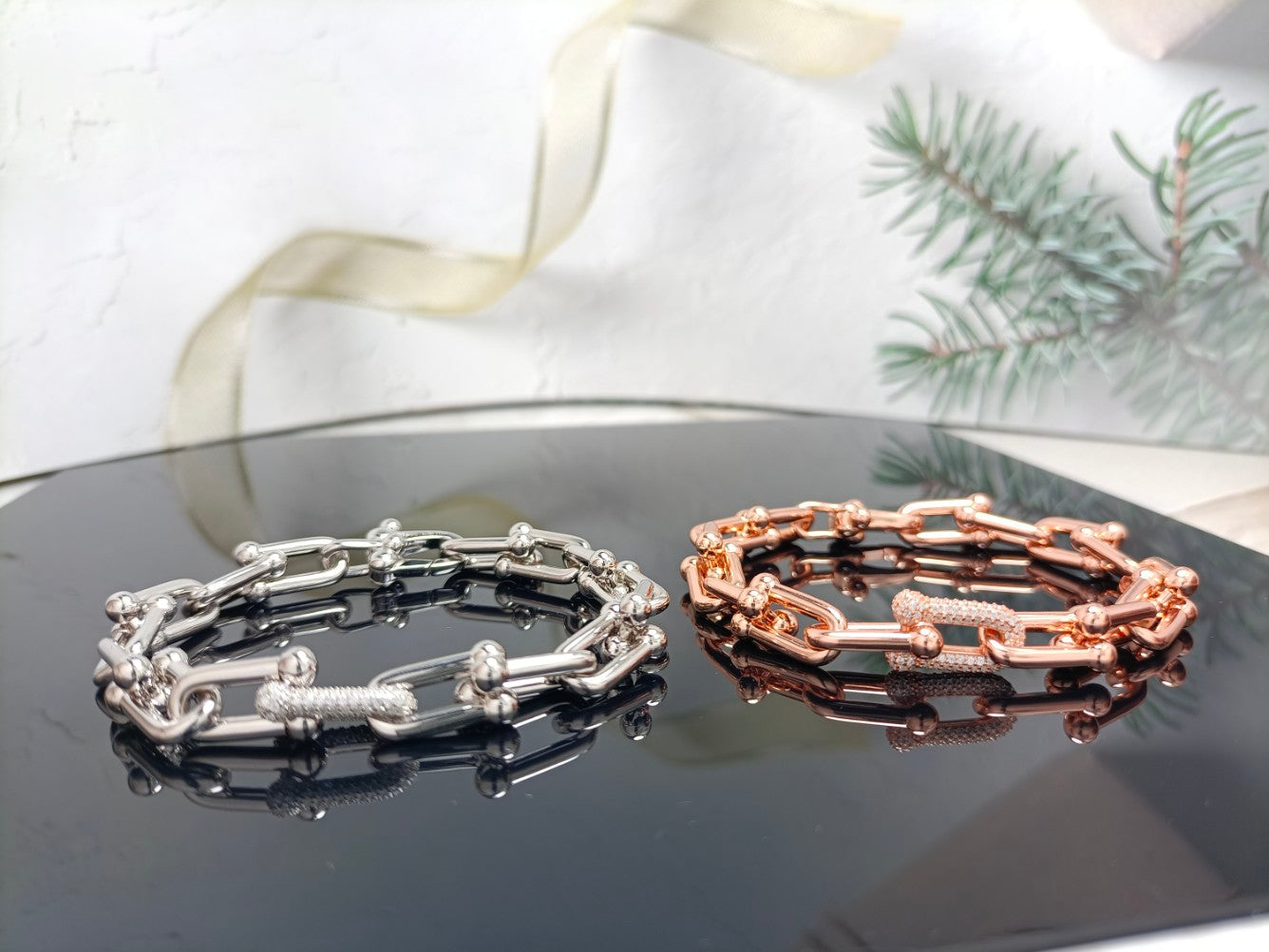HARDWARE BRACELET PINK GOLD AND SILVER DIAMOND