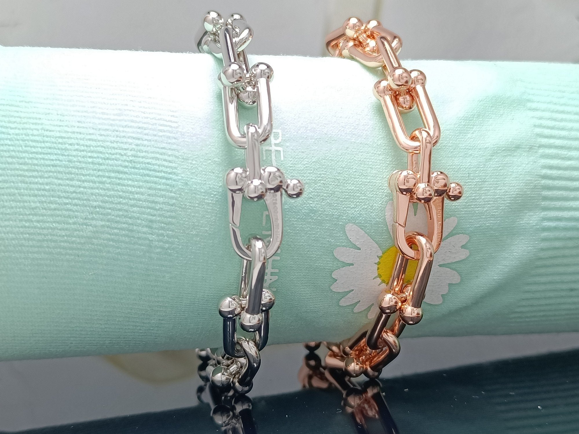 HARDWARE BRACELET PINK GOLD AND SILVER DIAMOND