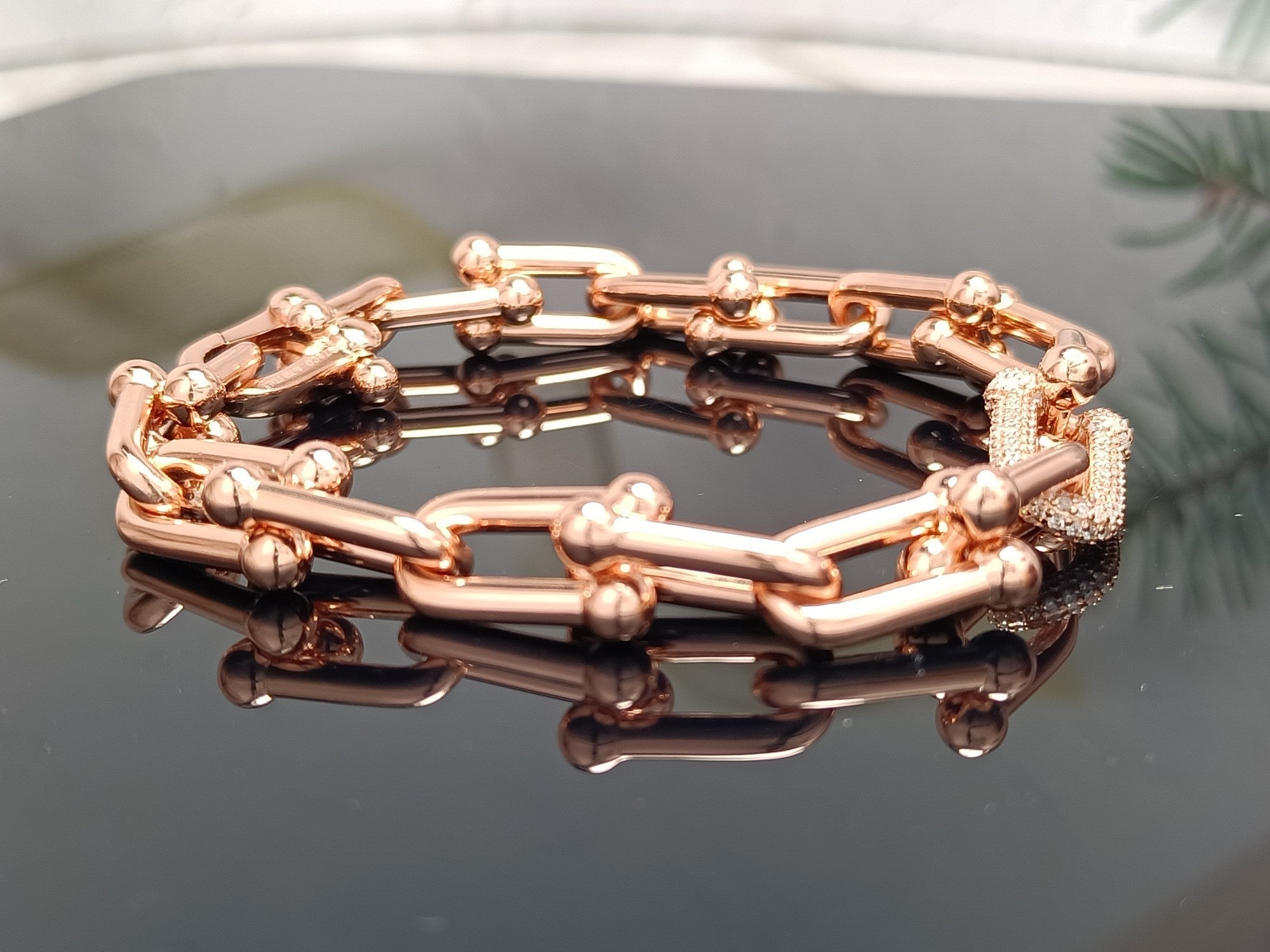 HARDWARE BRACELET PINK GOLD AND SILVER DIAMOND