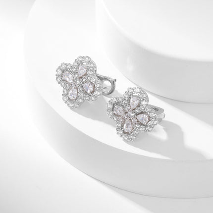 LOOP FULL DIAMOND MOTIF SILVER EARRINGS