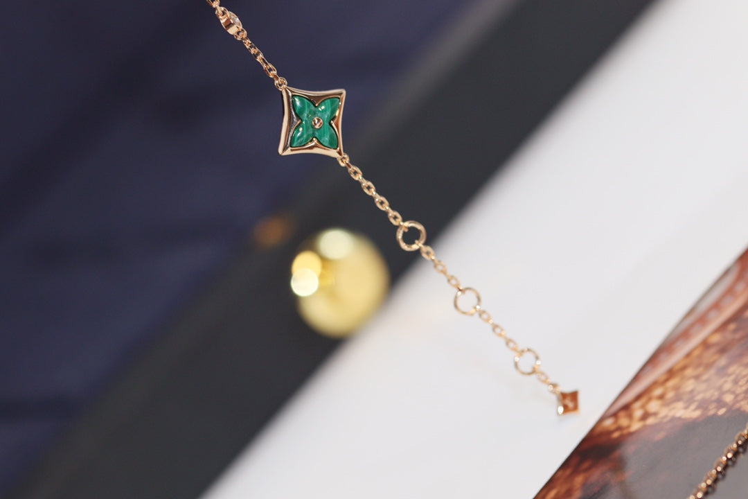 LV STAR AND SUN 4 MOTIF PINK GOLD MALACHITE BRACELET