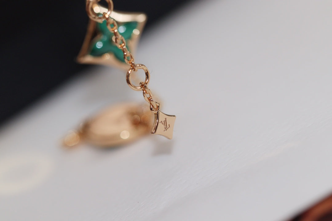 LV STAR AND SUN 4 MOTIF PINK GOLD MALACHITE BRACELET
