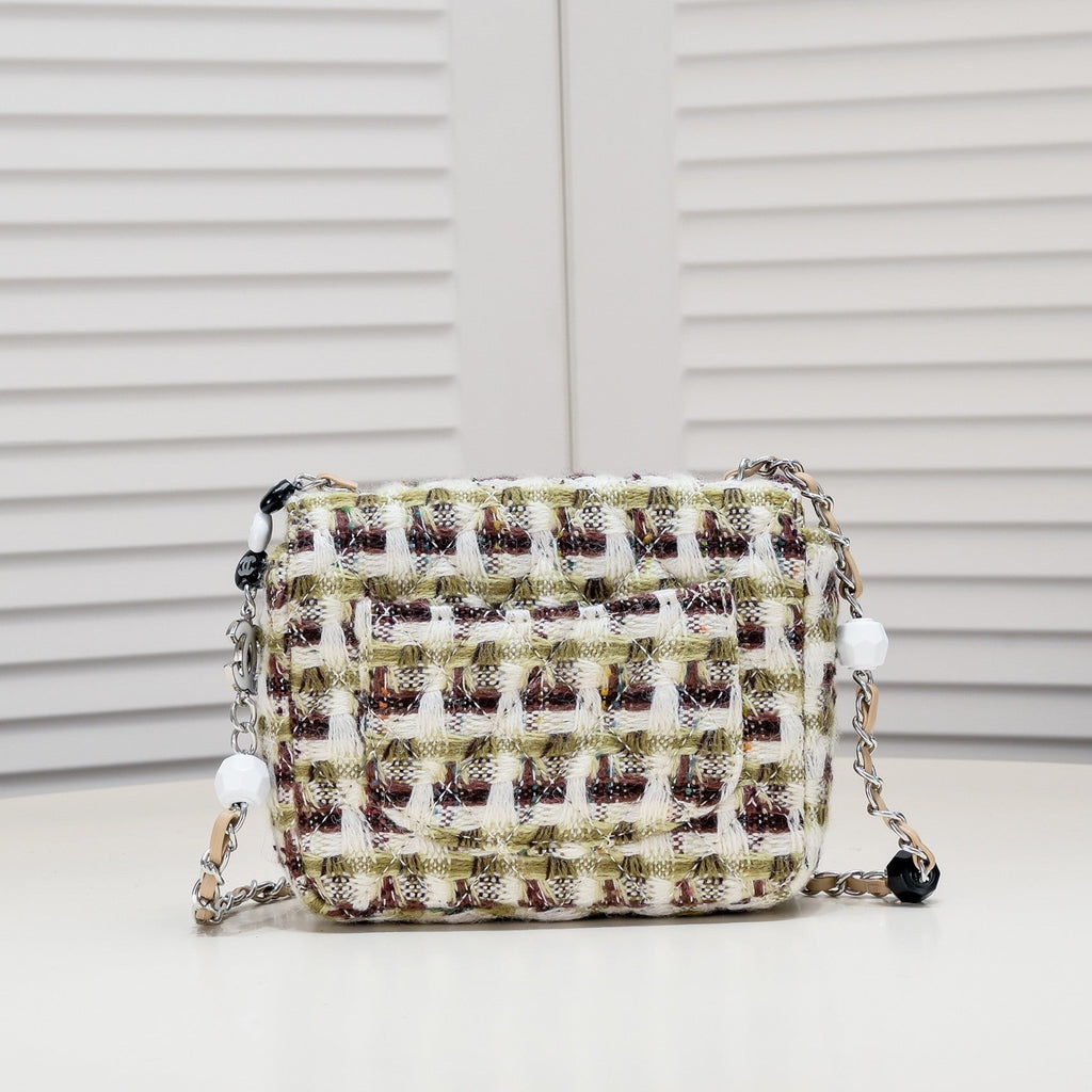 MINI FLAP BAG TWEED 8055 GREEN BROWN