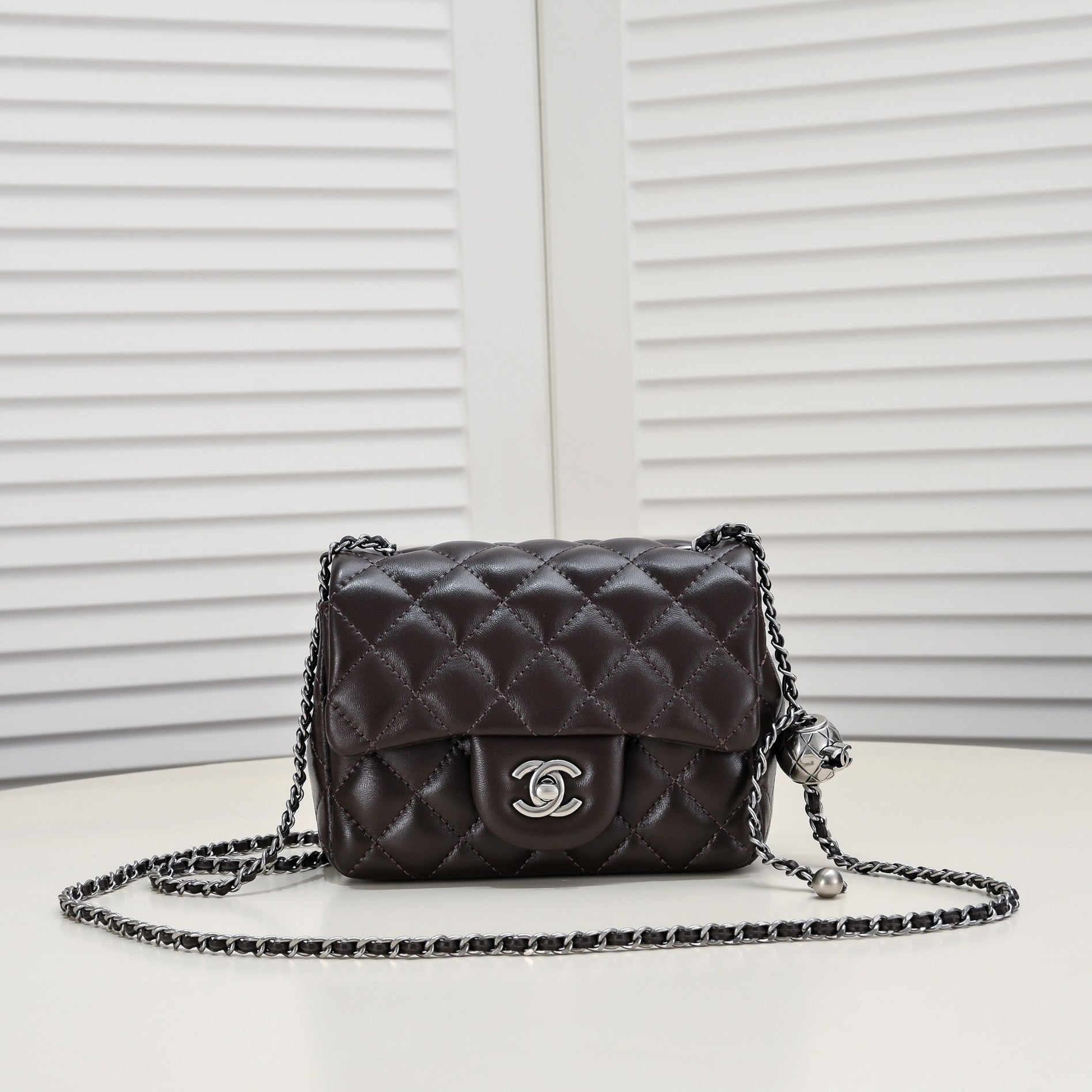 SMALL FLAP BAG 17CM 1786 BROWN SILVER