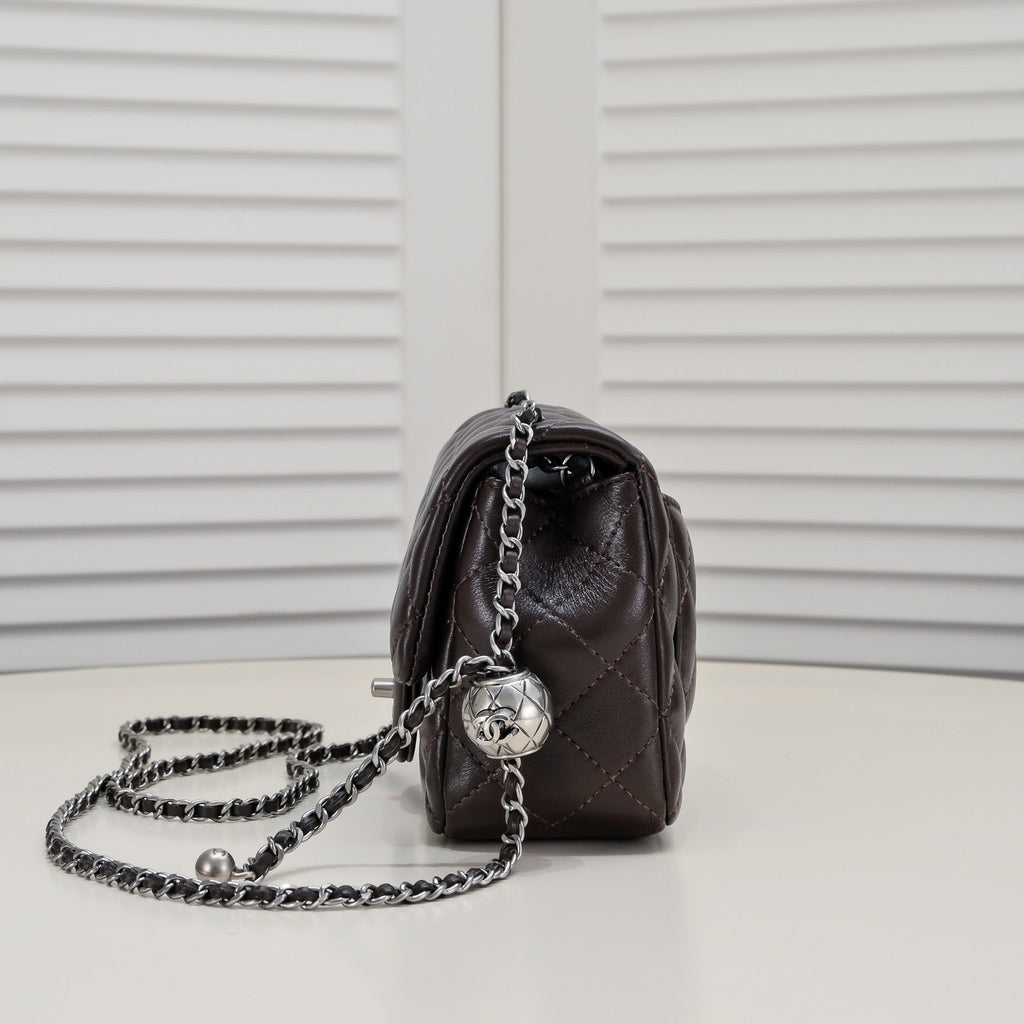 SMALL FLAP BAG 17CM 1786 BROWN SILVER