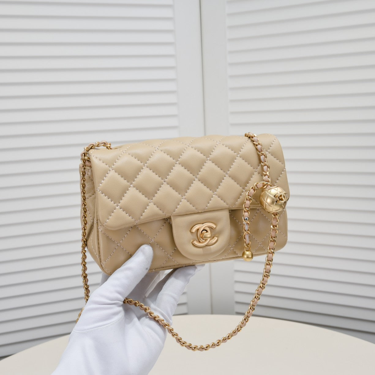 FLAP BAG 20CM 1787 PALE BROWN GOLD