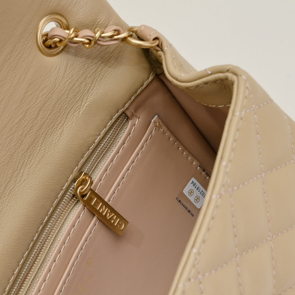 FLAP BAG 20CM 1787 PALE BROWN GOLD