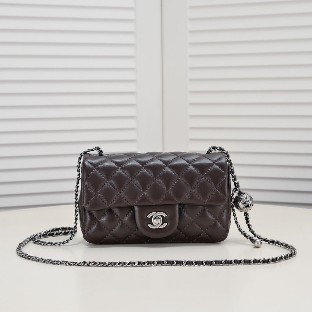 FLAP BAG 20CM 1787 BROWN SILVER