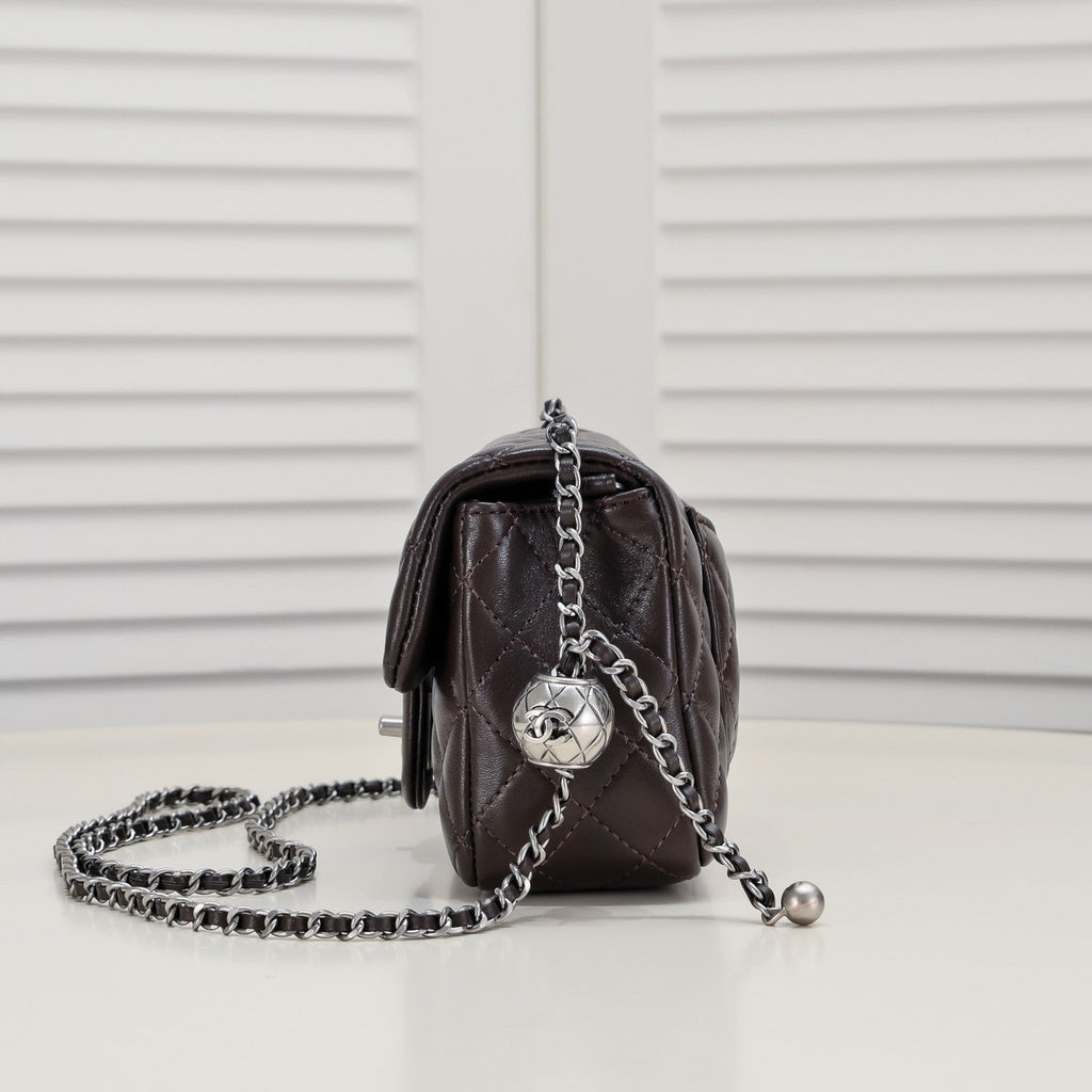 FLAP BAG 20CM 1787 BROWN SILVER
