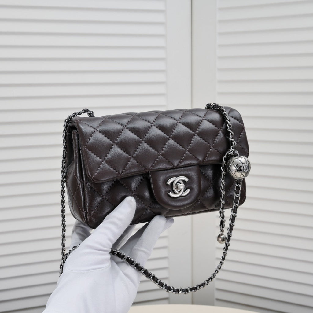 FLAP BAG 20CM 1787 BROWN SILVER