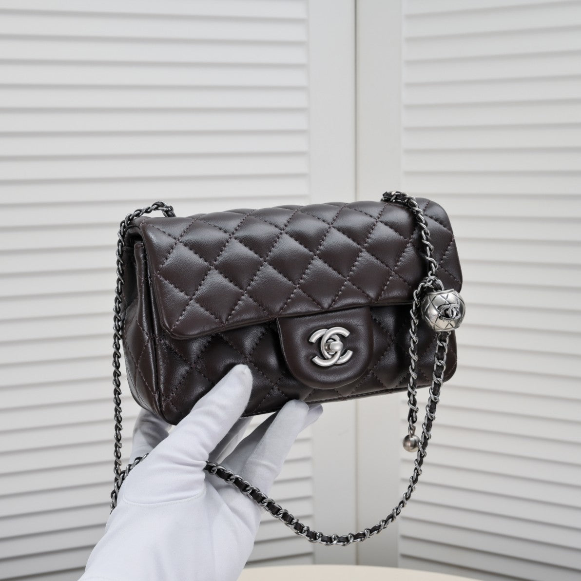 FLAP BAG 20CM 1787 BROWN SILVER