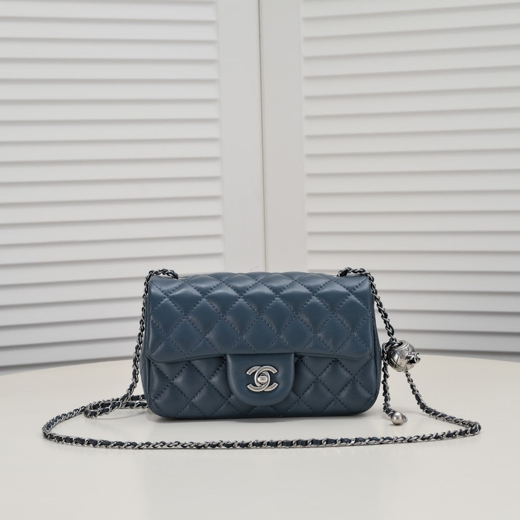FLAP BAG 20CM 1787 SAPPHIRE BLUE SILVER