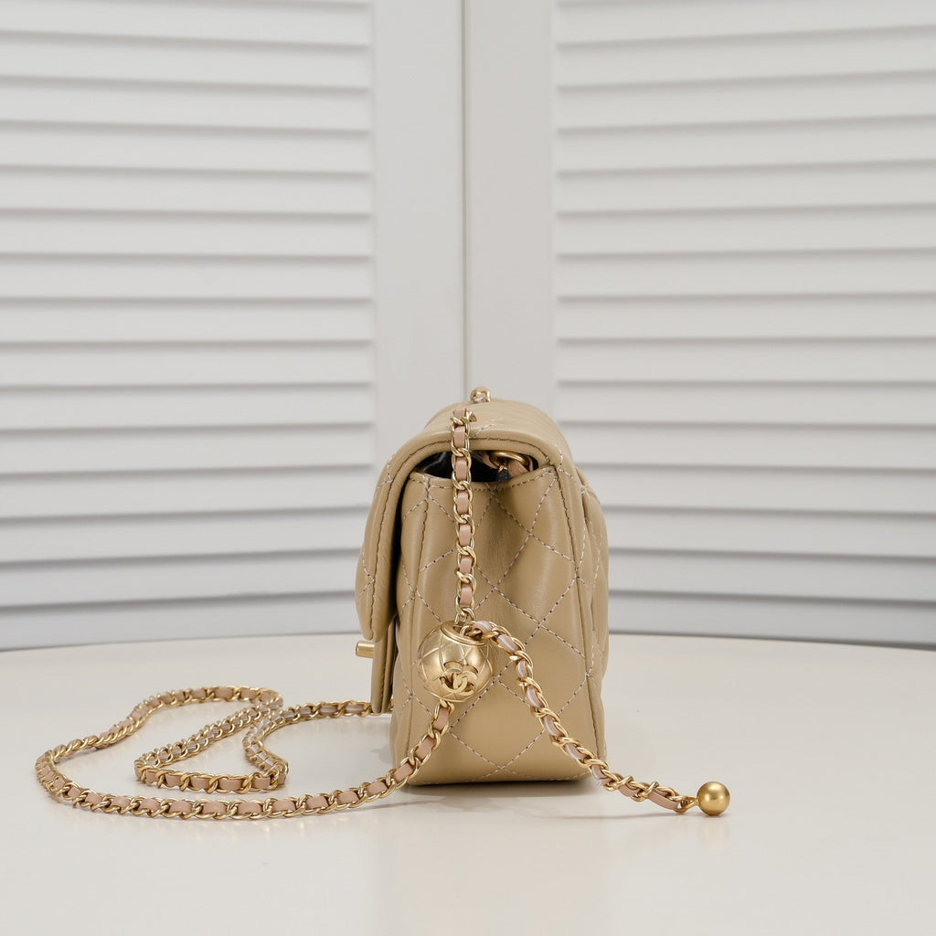 SMALL FLAP BAG 17CM 1786 PALE BROWN GOLD