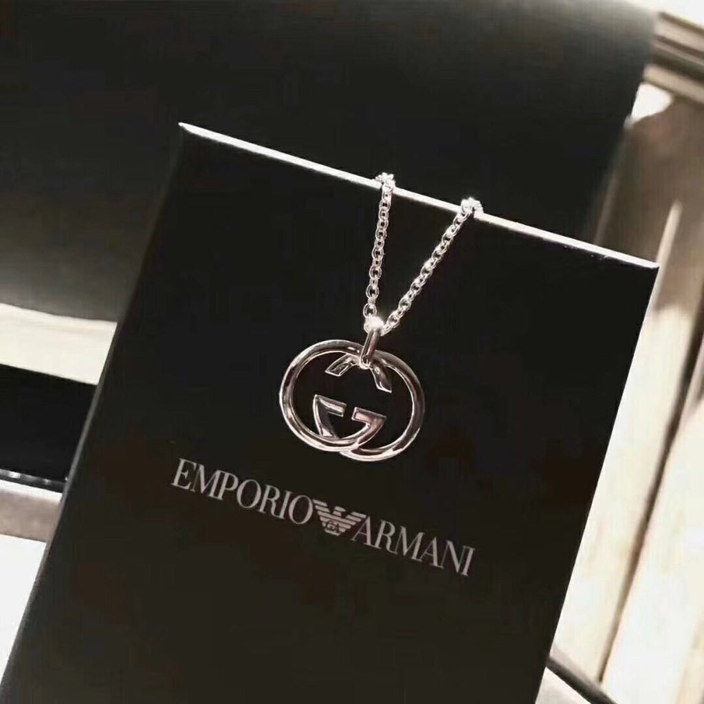 GUCCI 26S INTERLOCKING G LOGO PENDANT NECKLACE IN SILVER TONE METAL