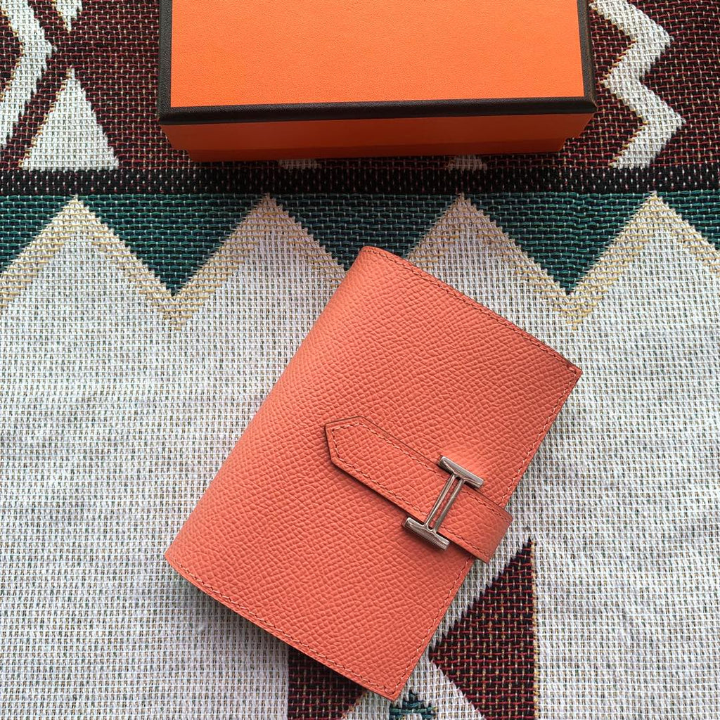 BEARN COMPACT WALLET 12 IN PUMPKIN ORANGE EPSOM LEATHER
