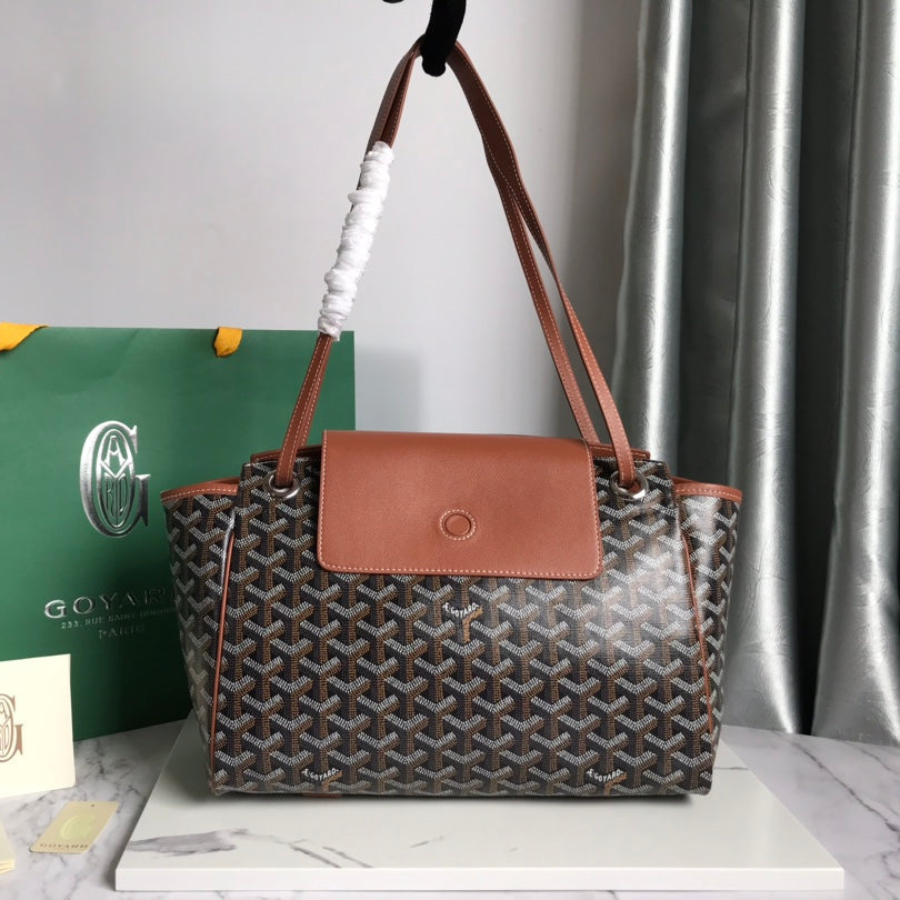 GOYA 26S ROUETTE PM TOTE BAG 30MM IN BROWN CANVAS AND CALFSKIN