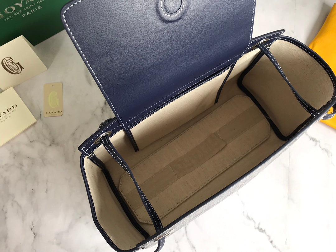 GOYA 26S ROUETTE PM TOTE BAG 30MM IN NAVY BLUE CANVAS AND CALFSKIN
