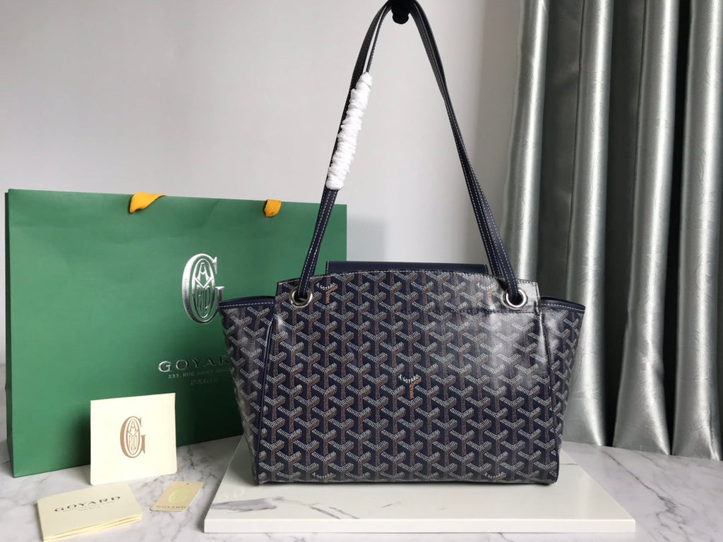 GOYA 26S ROUETTE PM TOTE BAG 30MM IN NAVY BLUE CANVAS AND CALFSKIN