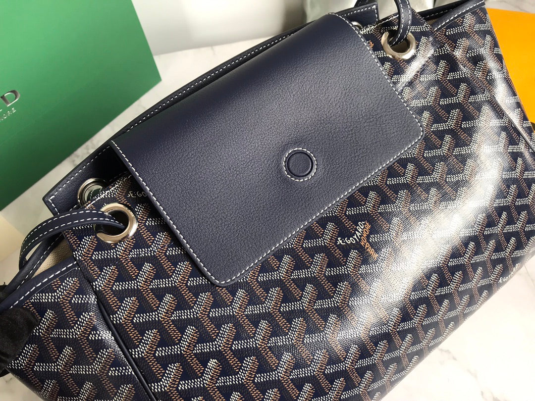GOYA 26S ROUETTE PM TOTE BAG 30MM IN NAVY BLUE CANVAS AND CALFSKIN