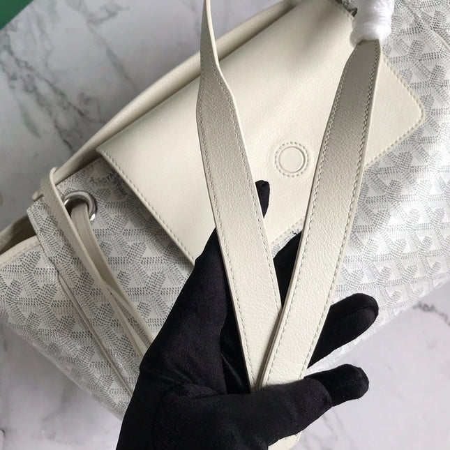 GOYA 26S ROUETTE PM TOTE BAG 30MM IN IVORY WHITE CANVAS AND CALFSKIN