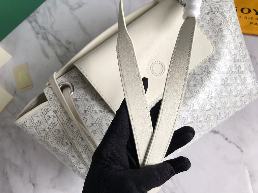 GOYA 26S ROUETTE PM TOTE BAG 30MM IN IVORY WHITE CANVAS AND CALFSKIN