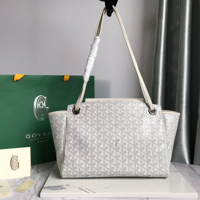GOYA 26S ROUETTE PM TOTE BAG 30MM IN IVORY WHITE CANVAS AND CALFSKIN