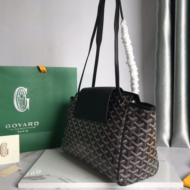 GOYA 26S ROUETTE PM TOTE BAG 30MM IN BLACK AND BROWN CANVAS AND CALFSKIN
