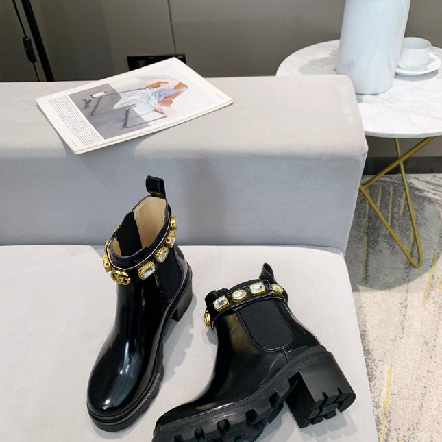 GG CRYSTAL ANKLE BOOTS IN BLACK CALFSKIN GHW