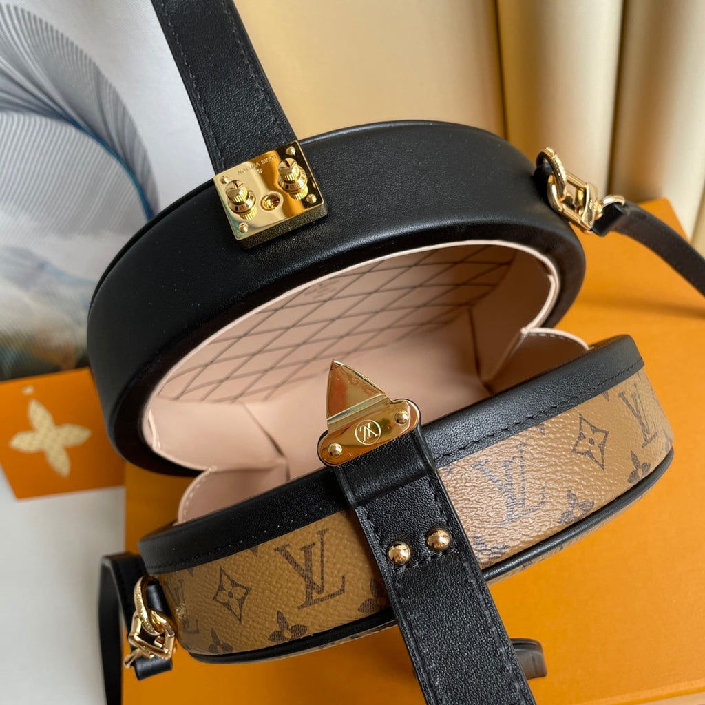 LV 25S PETITE BOITE CHAPEAU 17 IN BLACK MONOGRAM REVERSE CALFSKIN