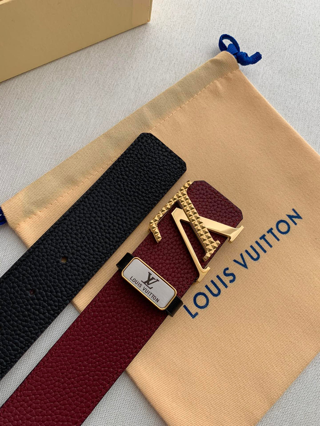 LV 25S BELT 38 MM IN DARK RED CALFSKIN 593214