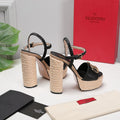 VLTN ESPADRILLE WEDGE SANDALS 25S 130 MM IN BLACK LAMBSKIN WITH GOLD HARDWARE