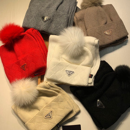 SET SCARF AND HAT IN BISQUE BEIGE WOOL AND RABBIT FUR 416365