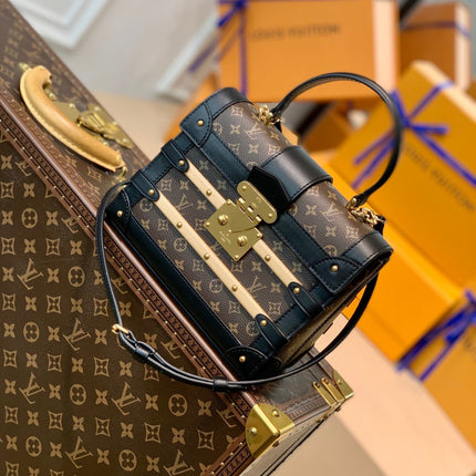 TRIANON PM 21 IN BROWN MONOGRAM COATED CANVAS AND BLACK CALFSKIN SIGNATURE S-LOCK