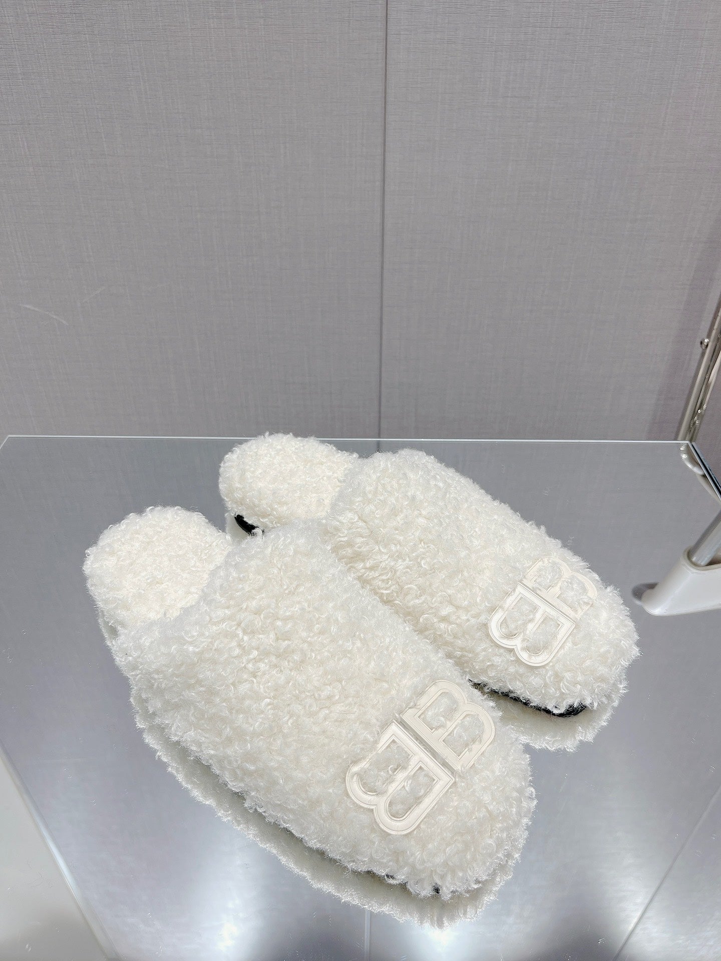 BALENCIAGA 25S MULES IN WHITE WOOL WITH LOGO