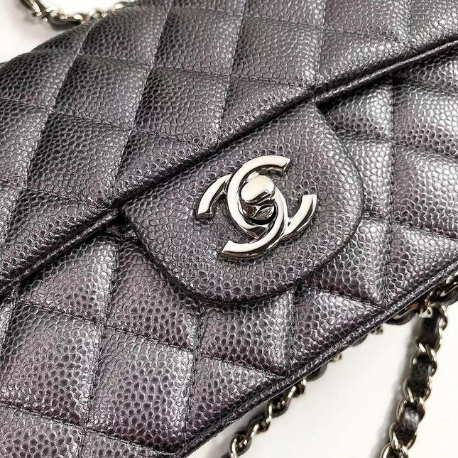 CHANEL 25S FLAP BAG 20 IN CHARCOAL BLACK CAVIAR CALFSKIN WITH SILVER HARDWARE