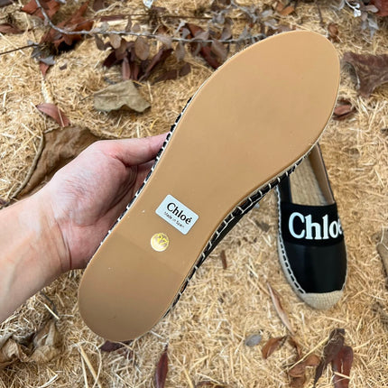 CHLOÉ 26S ESPADRILLE LOAFERS IN BLACK CALFSKIN AND CANVAS