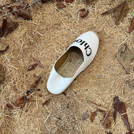 CHLOÉ 26S ESPADRILLE LOAFERS IN WHITE CALFSKIN AND CANVAS