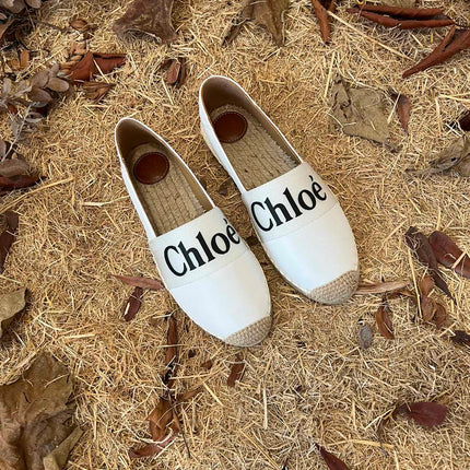 CHLOÉ 26S ESPADRILLE LOAFERS IN WHITE CALFSKIN AND CANVAS