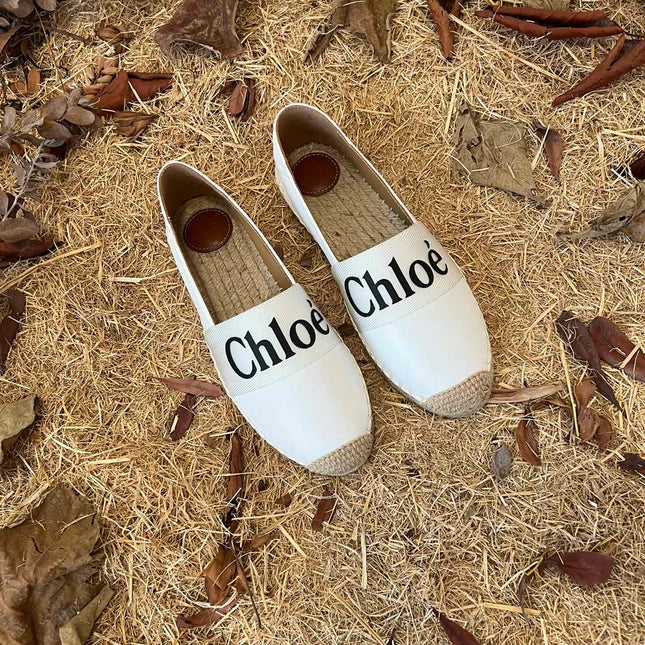 CHLOÉ 26S ESPADRILLE LOAFERS IN WHITE CALFSKIN AND CANVAS