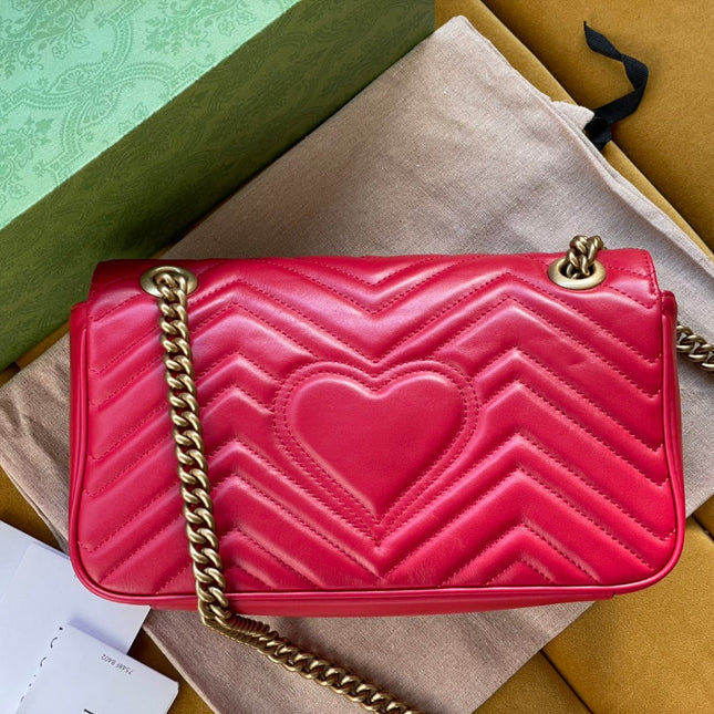 GG MARMONT MATELASSÉ LARGE 26 BAG RED PINK CALFSKIN