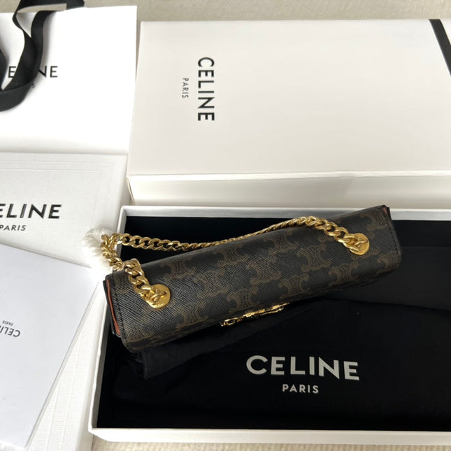 TRIPHOME 20 BLACK PATTERN COWHIDE LEATHER CHAIN STRAP BAG