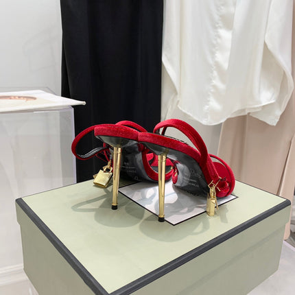 TOM FORD 26S GOLD BUCKLE HEELS 105 MM IN RED VELVET
