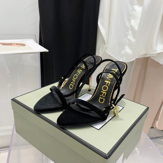 PADLOCK HIGH HEEL 10 CM SANDAL IN BLACK VELVET
