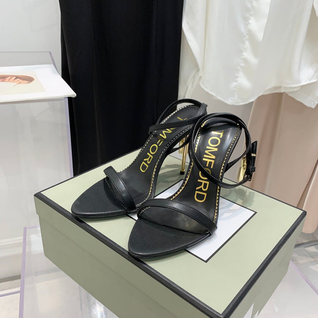TOM FORD 26S GOLD BUCKLE HEELS 105 MM IN BLACK LAMBSKIN