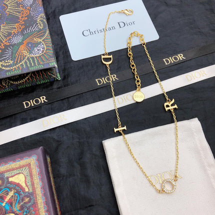 CD 26S DIOR LOGO CHAIN LAYERED NECKLACE IN GOLD TONE METAL WITH CRYSTAL 631007