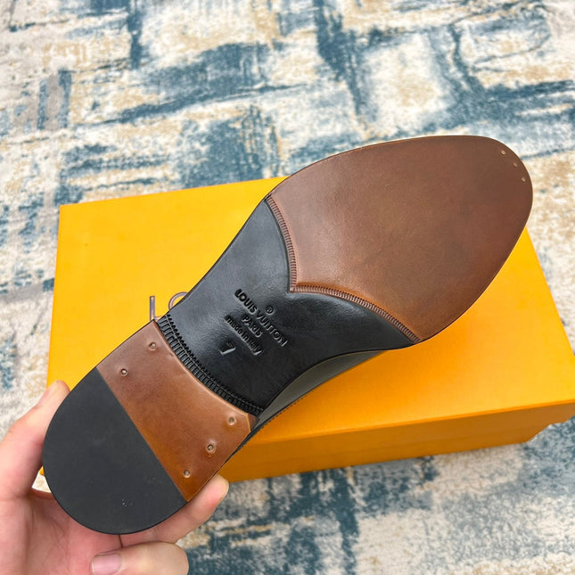 LV LACE-UP IN BLACK MIX GREY GLOSSY CALFSKIN