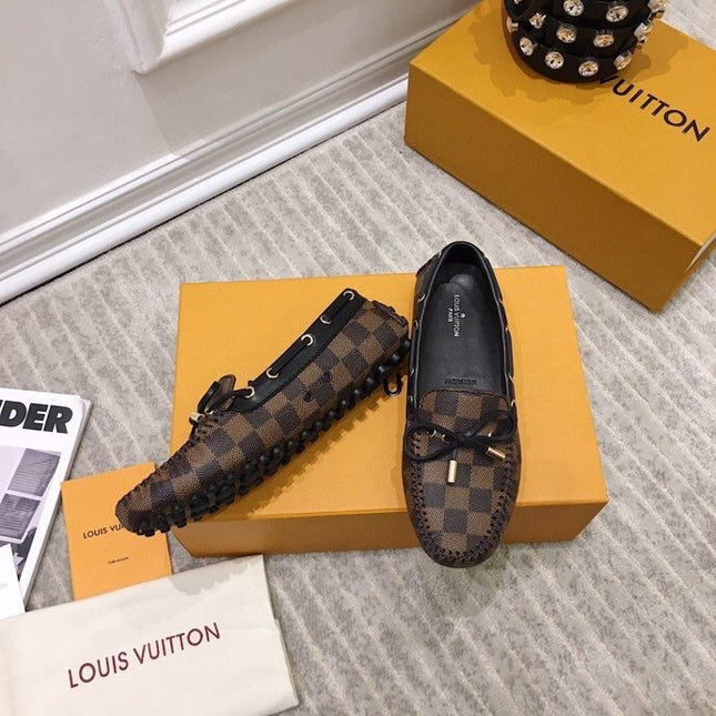 LV WOMEN'S DRIVER MOCCASIN IN EBENE DAMIER  MONOGRAM CALFSKIN