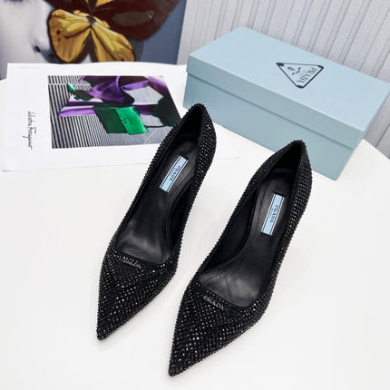 PRADA 26S POINTED TOE PUMPS STILETTO HEEL 95MM IN CRYSTAL EMBELLISHED STYLE 2
